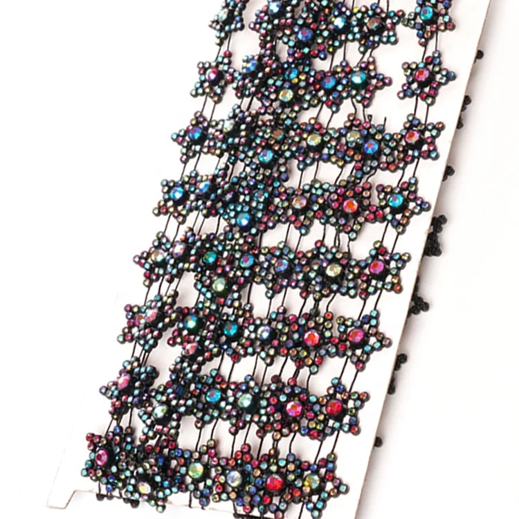 Fashionable and attractive a row stars shape polychrome rhinestone banding Crystal Rhinestone trims cup chain for decorating
