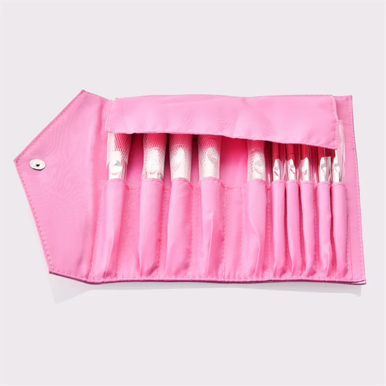 10pcs Glitter Pink Makeup Cosmetic Powder Foundation Makeup Brush Set With Case