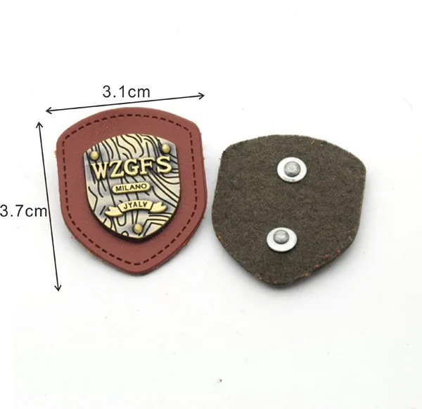 lot black/brown PU felt leather sew on patches with black/bronze metal plates clothing label for jeans/jacket PLB-009