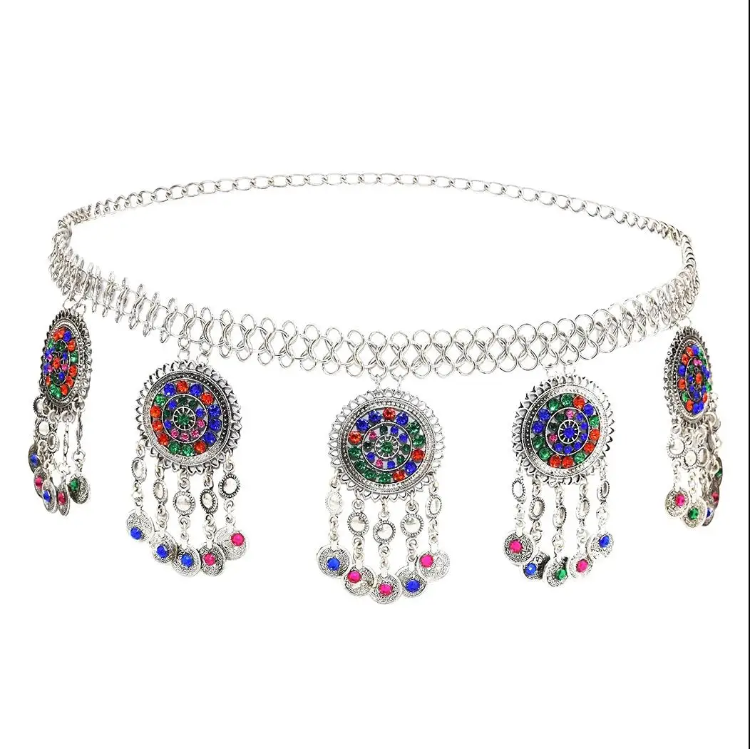 Restoring ancient ways women jewelry  inlaid waist abdomen body chain tassel the coin Bohemian accessories