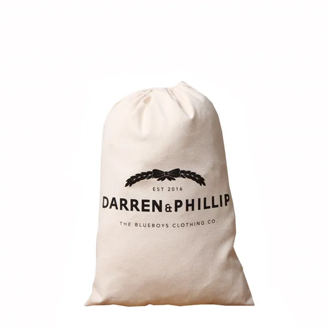 
Eco Friendly Shopping Natural Calico Canvas Custom Logo Cotton White Small Drawstring Bags Grocery Gift Pouch 