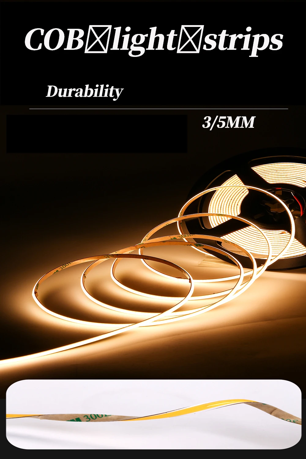 Free Cutting 400 leds Ultra Thin 12V 24V RA>90 High CRI LED Tape Light Cuttable Flexible 16.4FT Super Bright 5mm COB Strip light