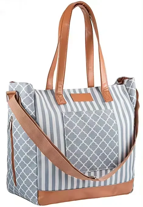 Stylish Waterproof Canvas Customized Diaper Handbag Nappy Bag Travel PU Leather Baby Tote Bag for Women