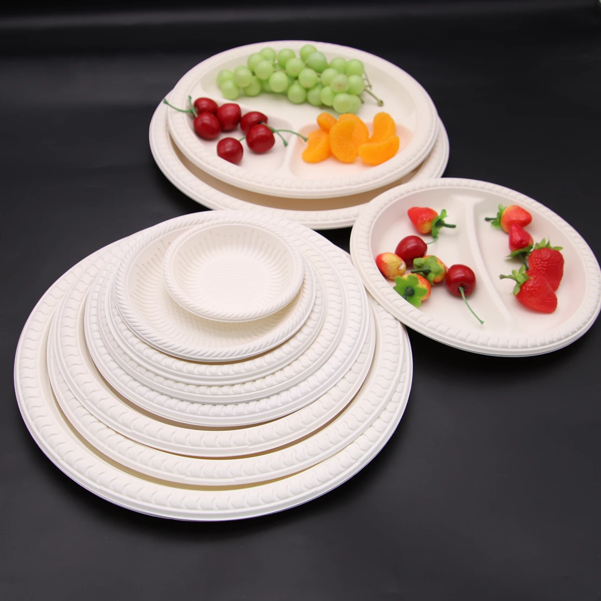 High Quality Disposable round Cornstarch Plastic Plates Good for Lunch Storage and School Use Eco-Friendly Small Pack Trays