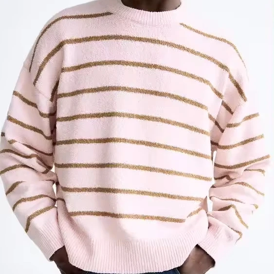 Custom OEM men sweaters letter knitwear crew neck striped Jacquard pullover knit top designer sweater for men