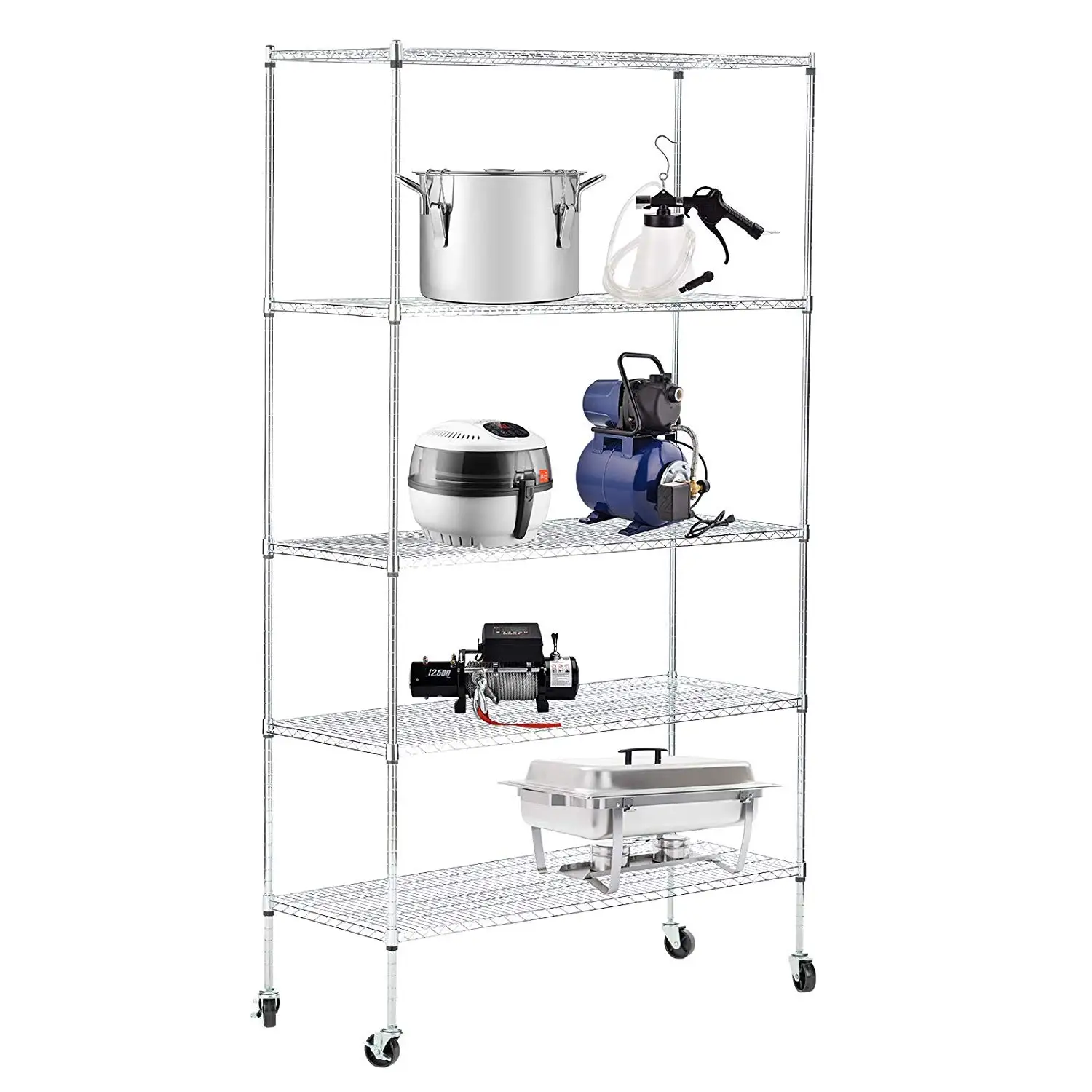 NSF Wholesale Customized Size High Quality Cheap Epoxy Coating Chrome Plated 5 Tiers Metal Wire Shelf