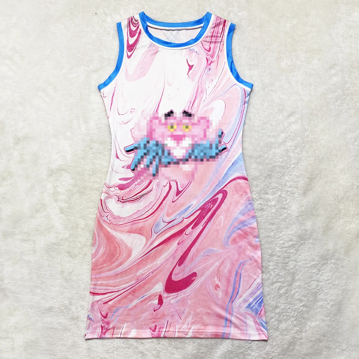 Women Clothes Summer Sleeveless Cartoon Pattern Casual Dresses Mini Bodycon Dress Women