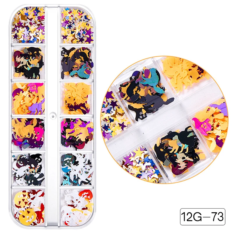 3D Halloween Nail Art Glitter Sequins Flakes Gold Black Bat Skull Spider Pumpkin DIY Nail Art Decor Design Sequins For Women