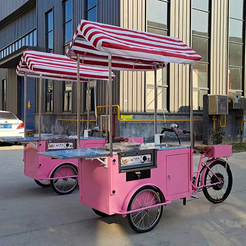 mexican street vendor trolley e rickshaw collapsible dosa bread dimsum donut fruit fried sushi food bicycle cart on wheels