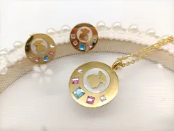 High-end custom luxury necklace with metal stainless steel earrings diamond bear round necklace