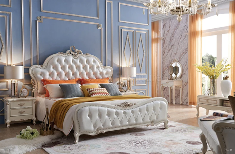 2021 High Quality White Light Luxury Adult Adjustable King Size Leather Bed for Adults Full Bedroom Furniture Set