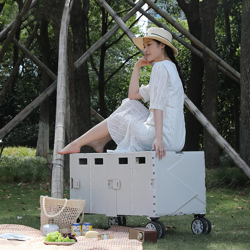 Korea Hot Selling Collapsible Storage Bins Plastic Folding Crate Foldable Camp Boxes with Wooden Lid