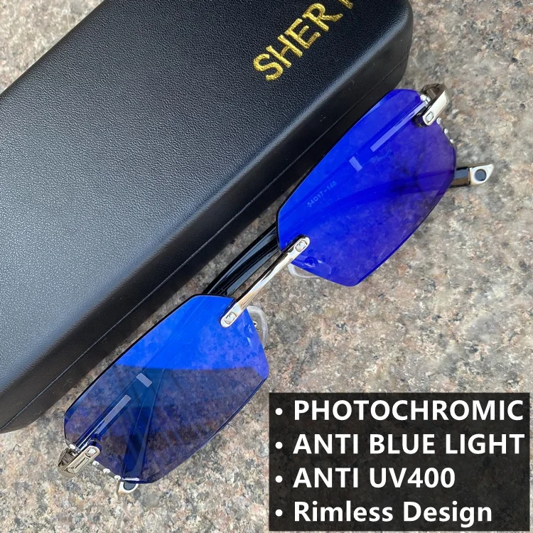 computer small rectangle polygon TR90 diamond lunette photogray anti reflet pour femme ladies women rimless photochromic glasses