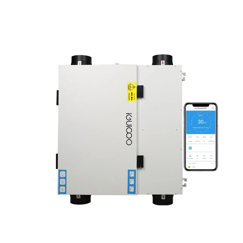 IGUICOO Energy Recovery Ventilation HRV Air Recoperator Heat Exchanger System Steel for Gym Hall Basement School Dining OEM/ODM