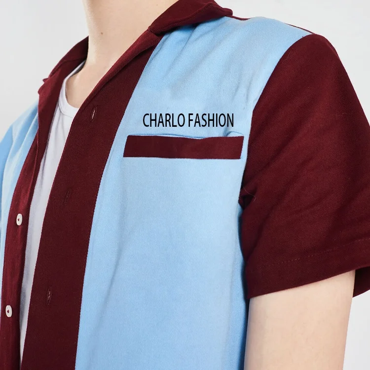 Oem Custom Print Short Sleeve With Matching Shorts  Silk Satin Button Up Men Bowling Shirt Sets Wholesale