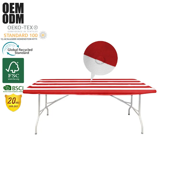 Outdoor Easy To Clean Washable Waterproof Stripe Custom Size Rectangle Table Cloth Polyester Fabric Tablecloths Table Cover