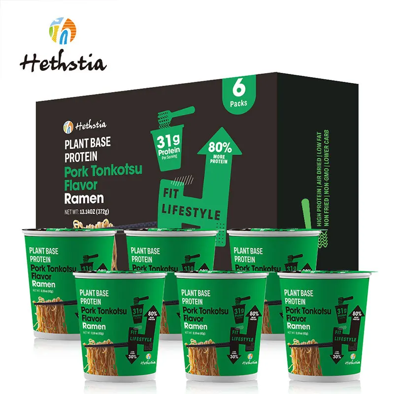 Healthy Instant Cup Noodles Vegan High Protein High Fiber Quick Cooking Plant Base Pork Tonkotsu Flavor Ramen