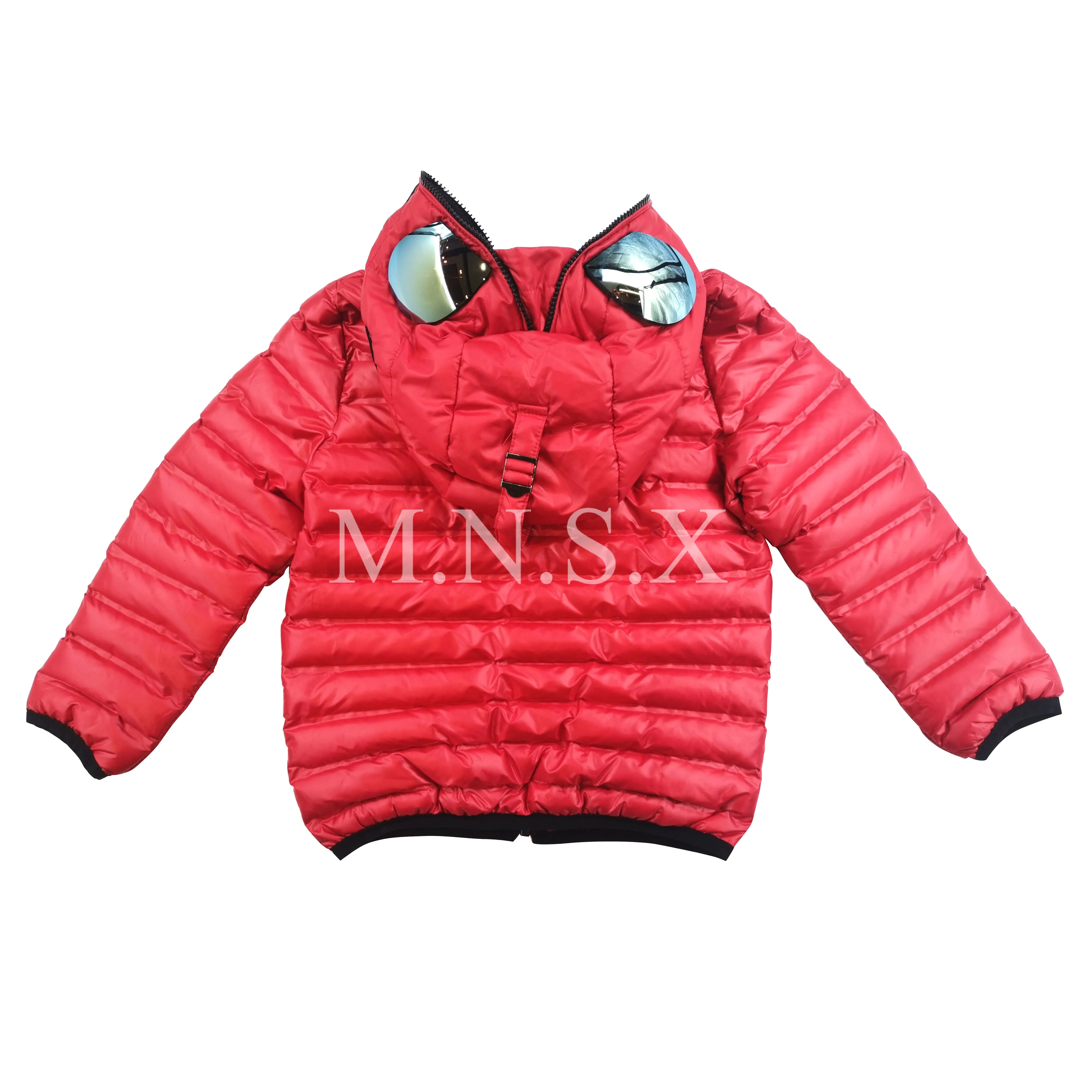  custom fashion shinny cool nylon jacket with glasses boys padding riding cartoon