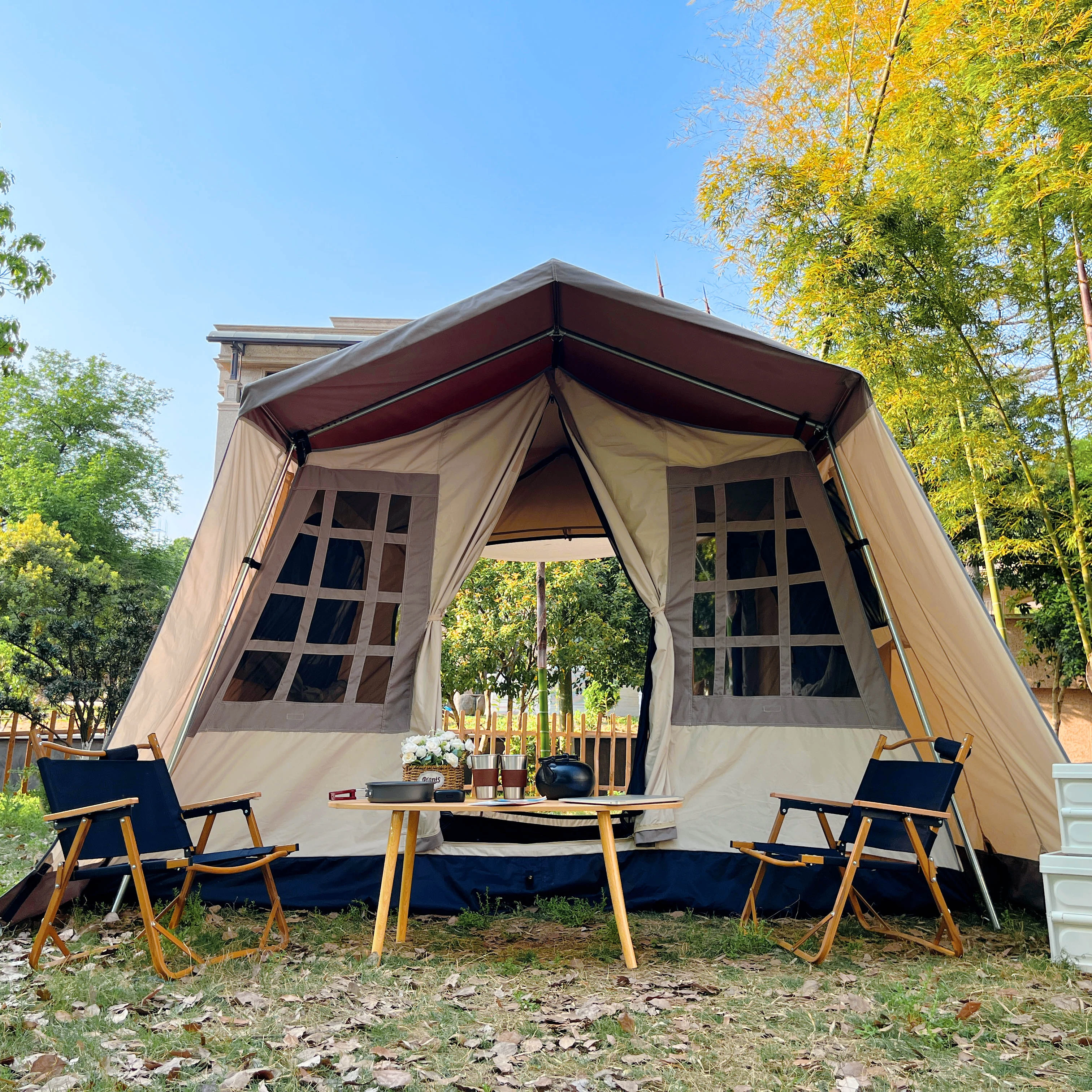 Роскошные полихлопковые холщовые палатки glamping 2022, уличные кемпинговые палатки, двухслойная палатка для салона