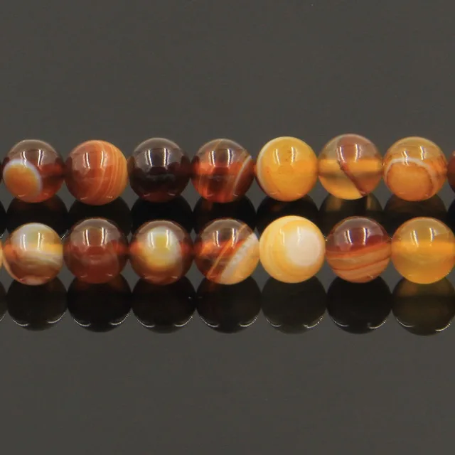 Fashion Natural Amber Color Banded Agate Beads Round Wholesale
