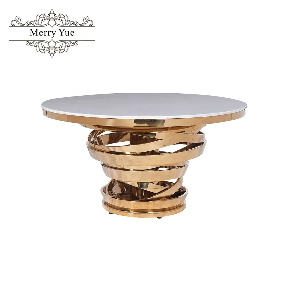 
Stainless steel frame Hotel tables round marble top gold wedding table and chairs for wedding event 