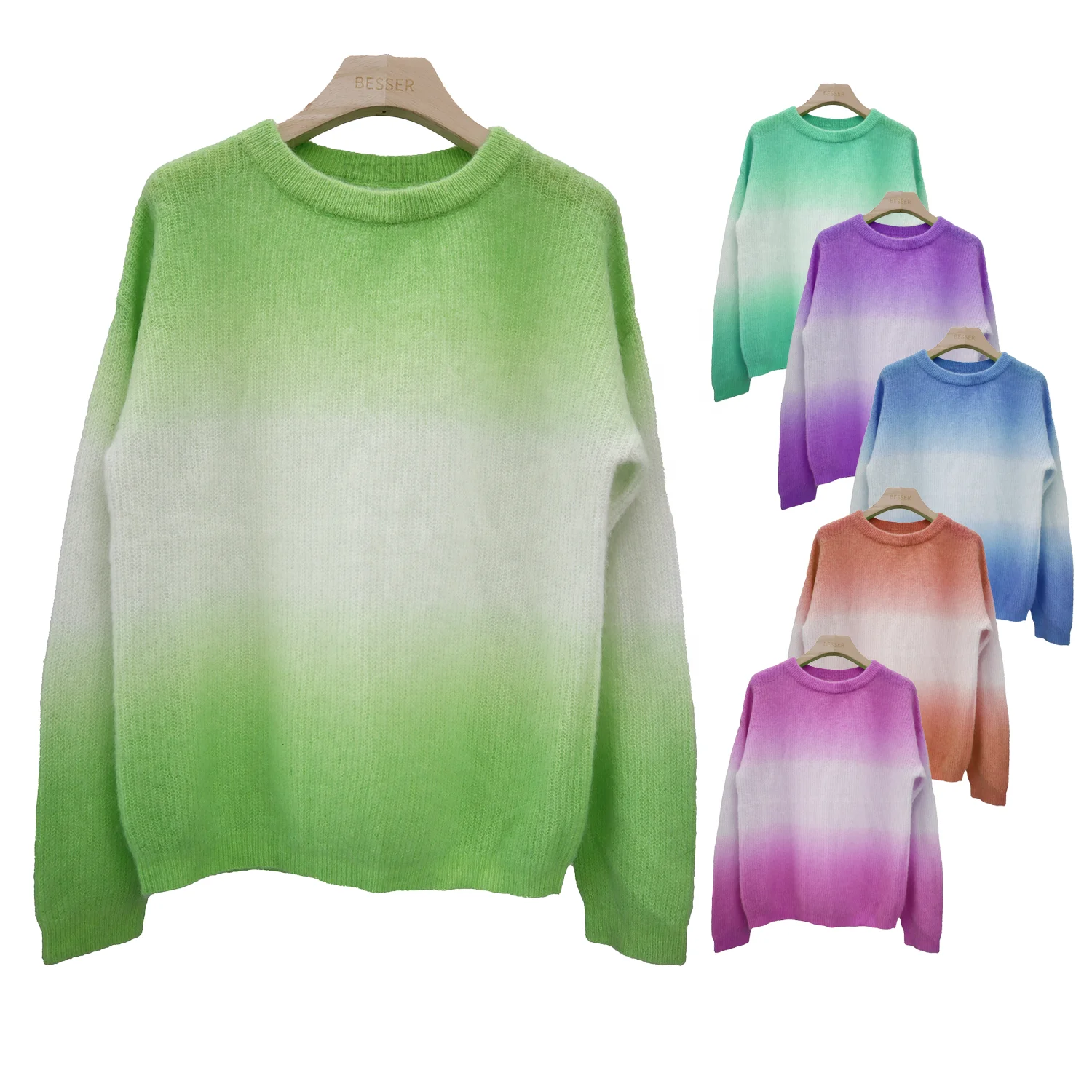 ODM & OEM Custom Womens Clothing Alpaca Wool Sweater Crew Neck Dip Dye Pullover Long Sleeve Sweater For Women