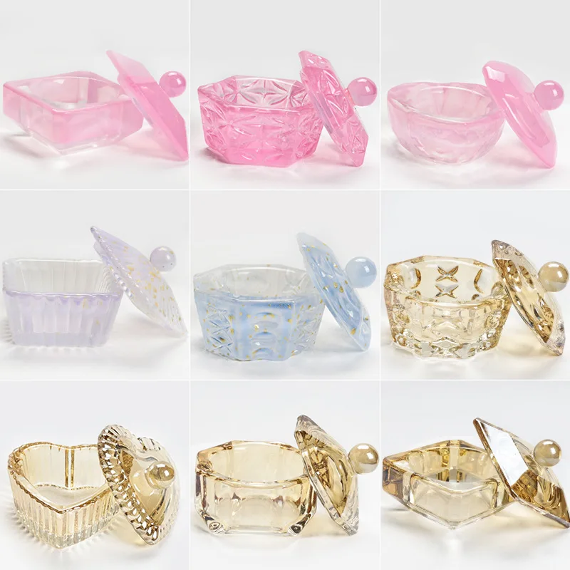 Wholesale Popular Nail supplier Pink Clear Holographic Glass Monomer Crystal Cup Acrylic Square Cubic Nail Dappen Dish