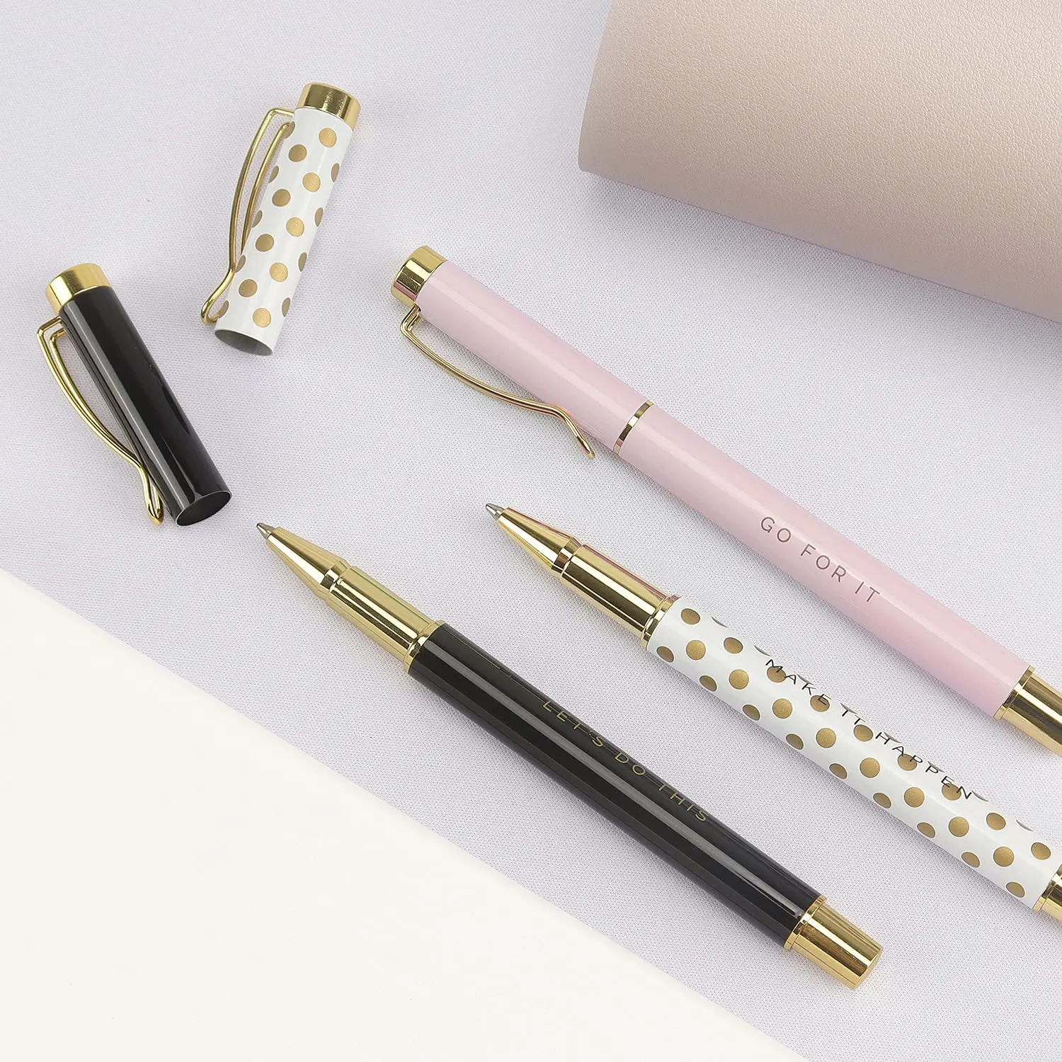 Metal Inspirational Ballpoint Pen Office Gifts for Women Girl Desk Supplies Gold Cute Pen Sets School Girly