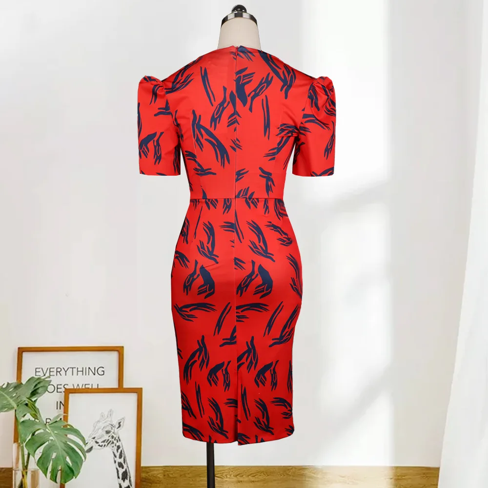 women office dresses V neck short sleeves career formal ladies