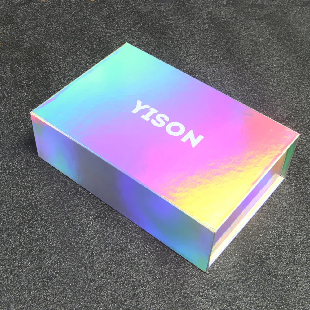 Custom Luxury paper cardboard product Magnetic Gift Holographic Rainbow Box Packaging