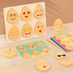 2023 Hot selling wooden puzzle funny expression egg toys for children