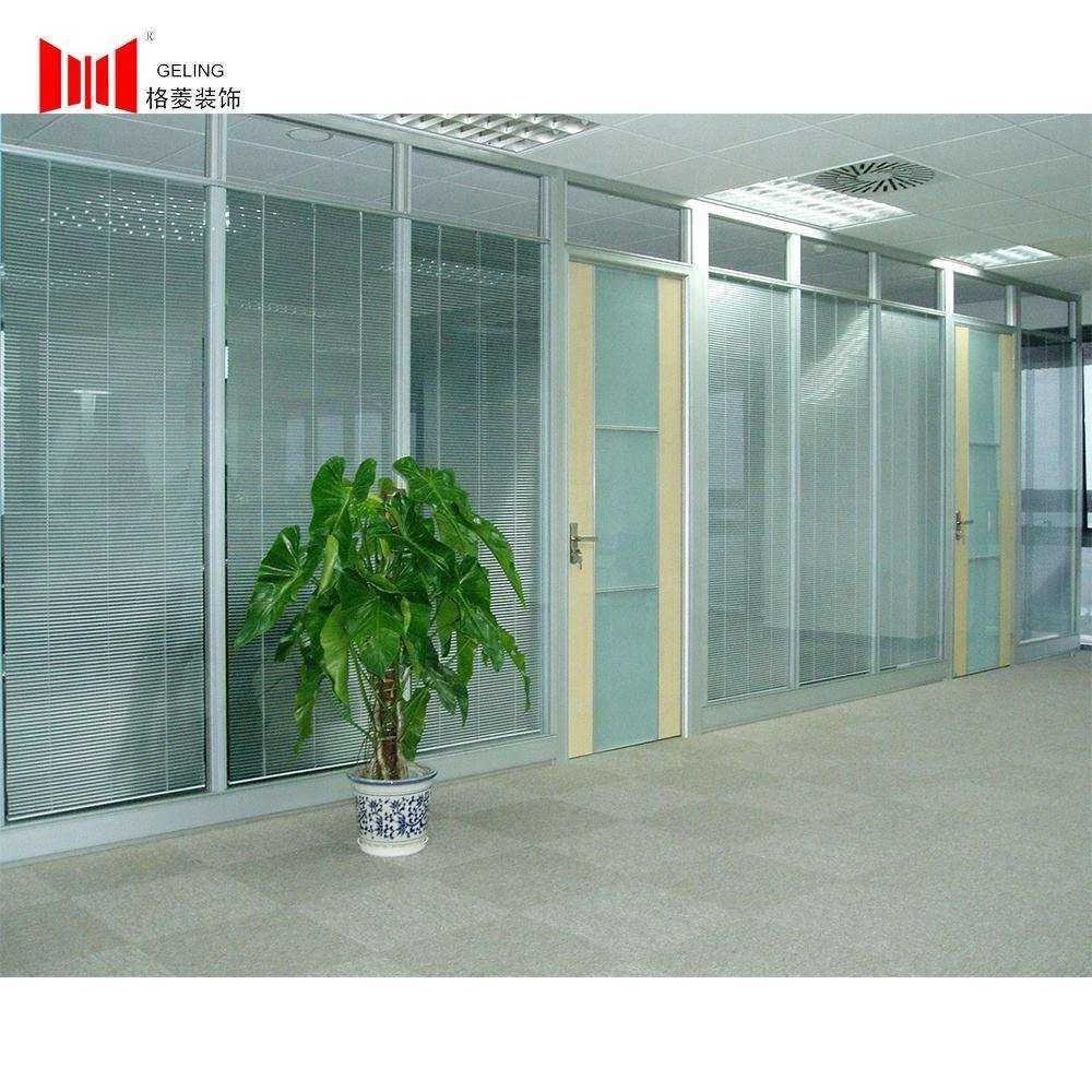 2021 hot sell double tempered glass aluminum frame fixed office partition house wall with shutter
