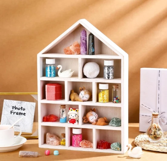 Party decoration Display Shelf Organizer Wall Mounted Curio Cabinet Wooden Display Case