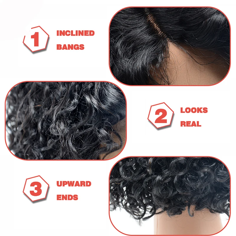 Peruvian cuticle aligned hair T side part 13x4x1 T side part full hd lace front human hair machine made short bob wigs