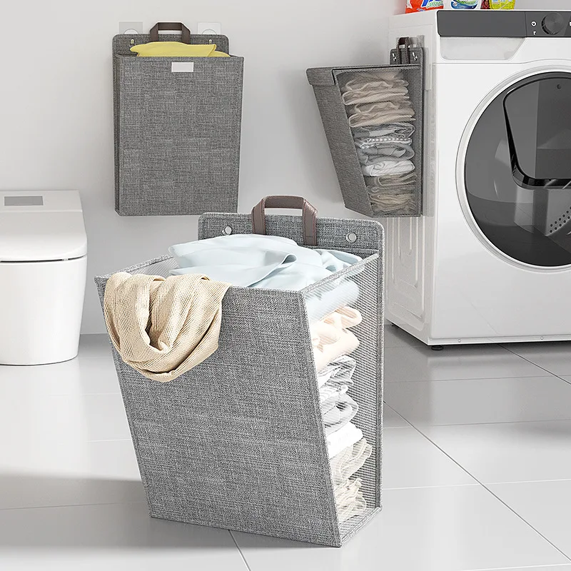Fabric Foldable Wall Mounted Dirty Clothes Storage Basket Large Cotton And Linen Waterproof Bathroom Dirty Clothes Basket