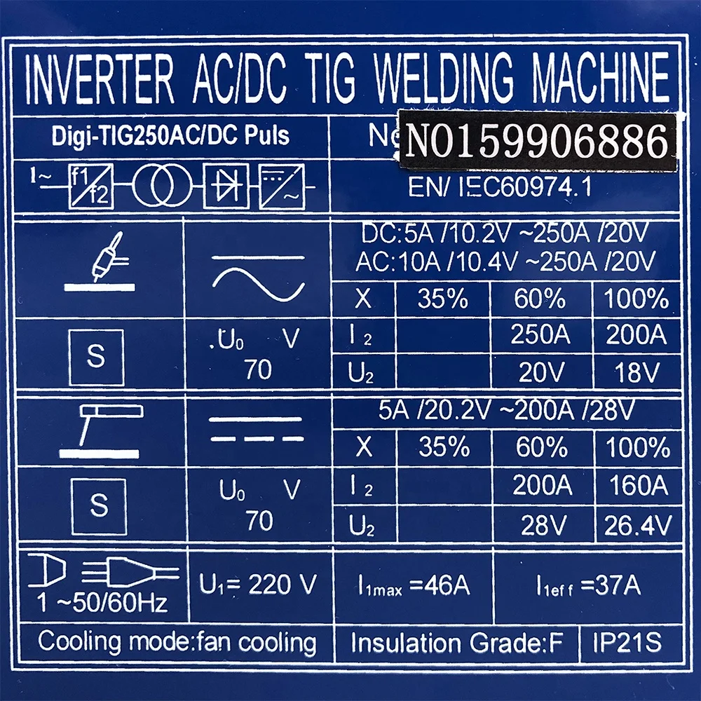 IGBT Inverter Digital Tig 250 AC DC Pulse TIG Arc Welding Machine