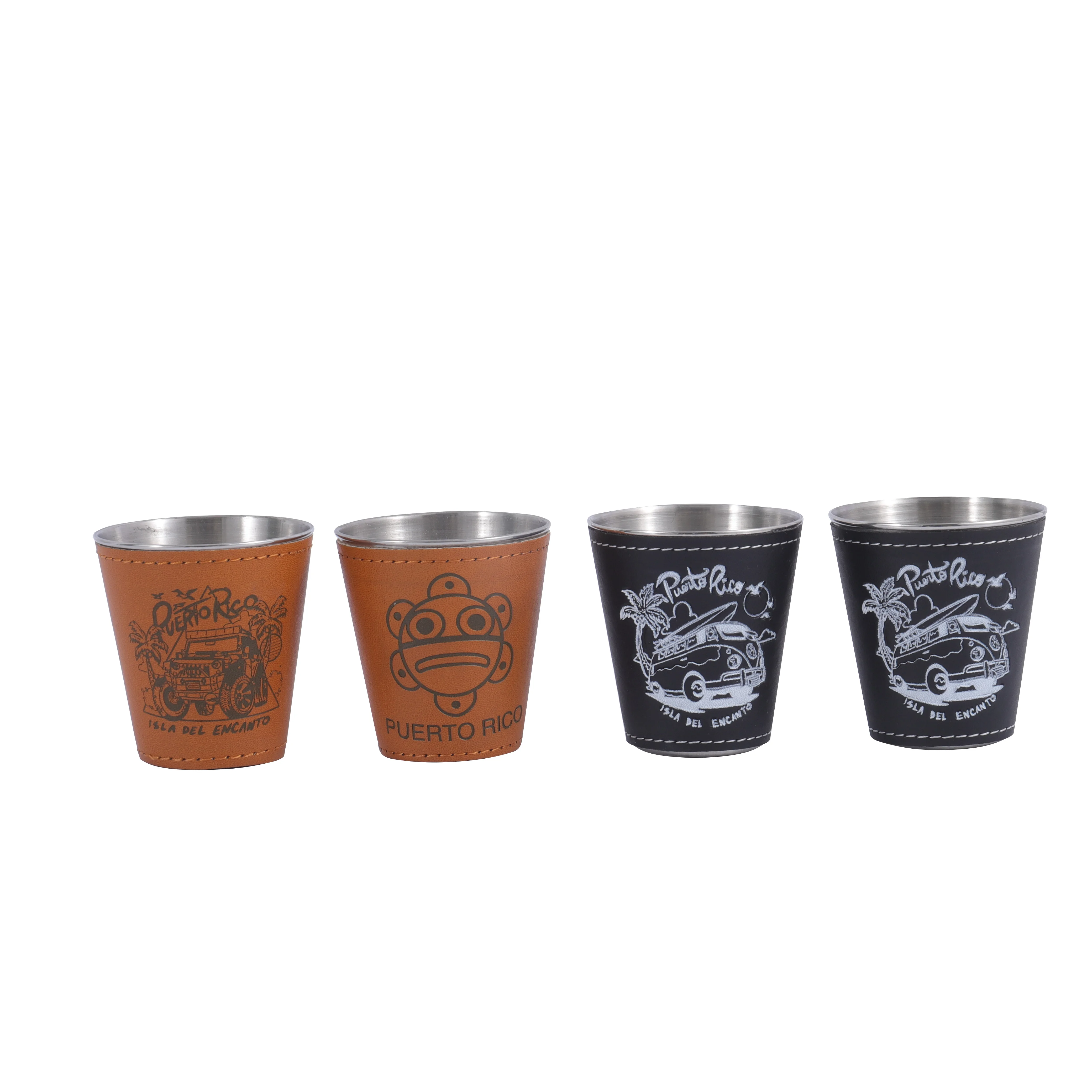 Stainless Steel Mini Wine Glass With Black Leather Portable Drinking Cup Small Metal Shot Glass In Bulk Wholesale