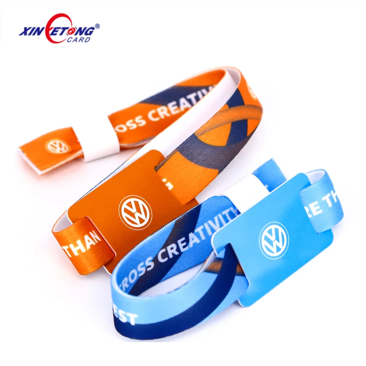 Ticket Rfid identification bracelet -13.56 mhz Chip Card Custom Woven Fabric,Thermal Transfer,Satin Soft Band RFID Wristband