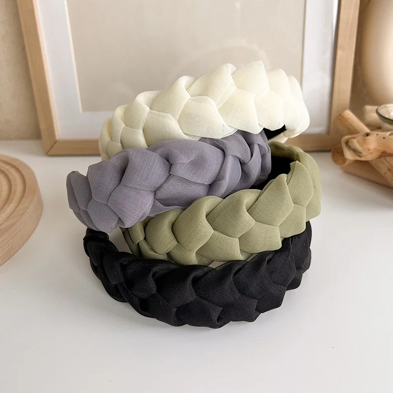 Designer Headdress Brand Hairband Solid Color Mesh Fabric Braided Hairband Fashion Women Headband for Female