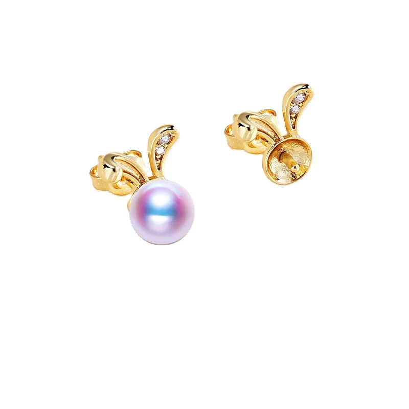 Wholesale Pearl earrings mountings Sterling Silver Needle Clover design Whole body gold plating No.46