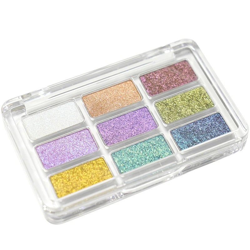 9 colors makeup palette customize multi color eye shadow private label glitter eye shadow with brush