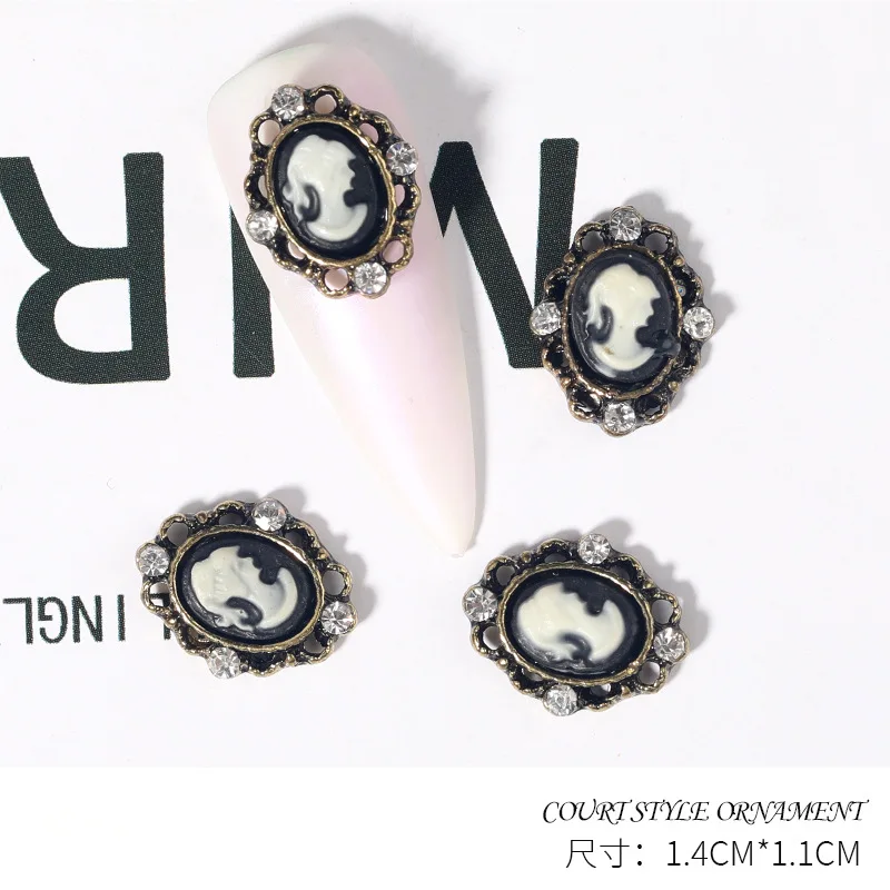 Retro Gothic Baroque Nail Jewelry Human Avatar Nail Art Rhinestone Decoration DIY Nail Art Jewelry