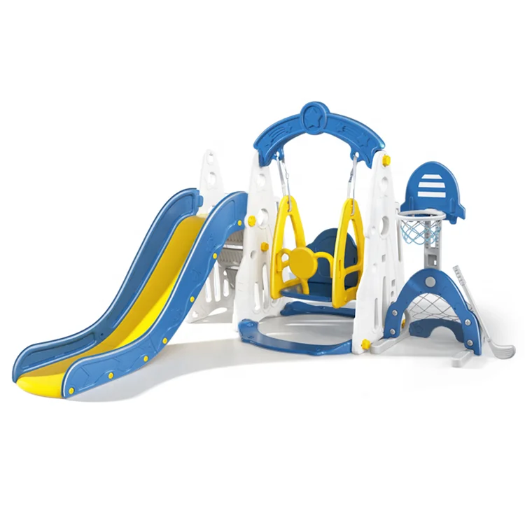 Manufacturer 5 in 1 toys plastic  slide and swing set children combination plastic indoor kids