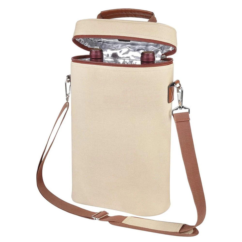 Лидер продаж, многоразовая переноска на 2 бутылки под заказ, сублимационная портативная изолированная сумка-тоут из кожи, Холщовая Сумка-холодильник для напитков, льда, вина