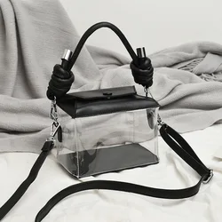 2021 New Designer Women Jely Clear Pvc Handle Square Trendy Shoulder Bag Lady Solid Transparent Messenger