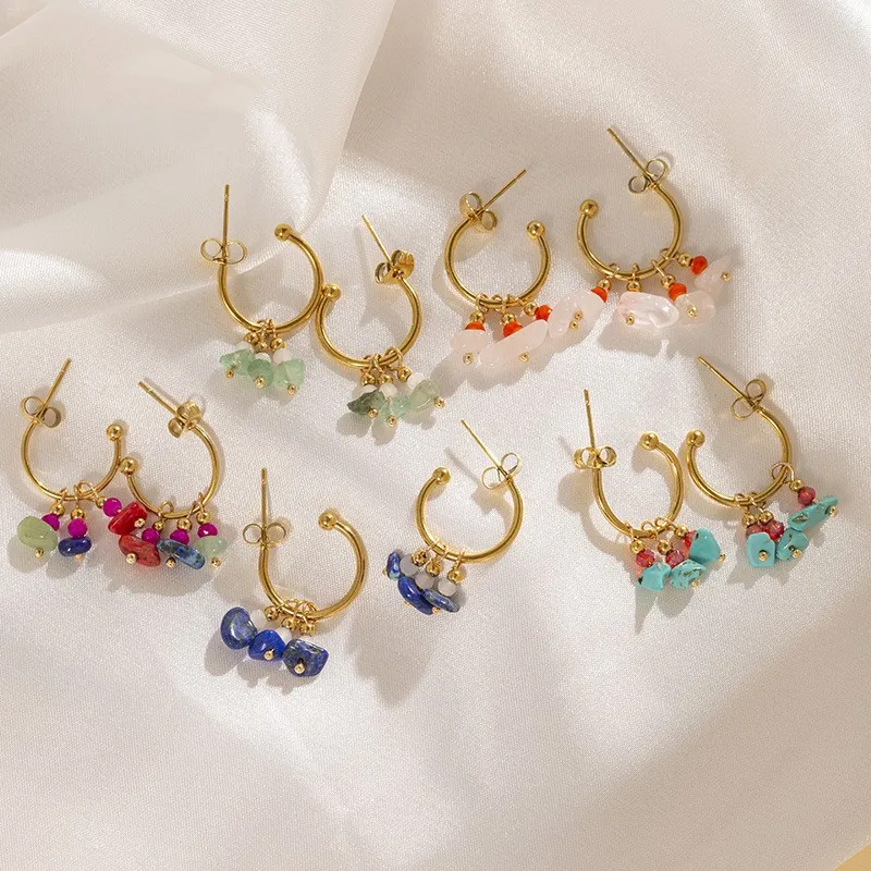 Pendant Earrings Jewelry Fashion Natural Stone Waterproof Titanium Steel PVD Coated Earrings New Style Jewelry for Women