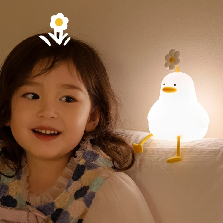 Cute Duck and Flower Silicone Nursery Pear Lamp Phone Holder Rechargeable Baby Animal Night Light for Kids
