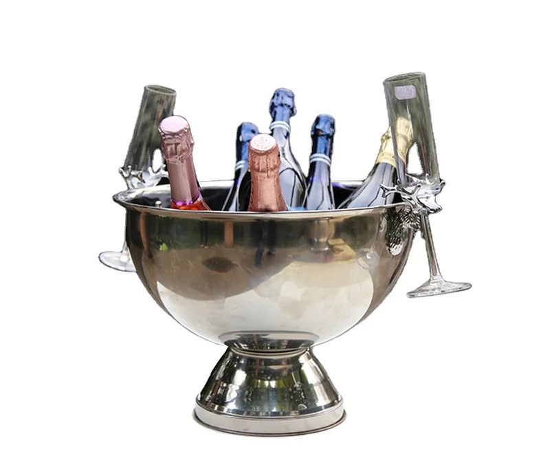 Home Party Golden Champagne Bowl 304 Stainless Steel Beer Bucket Keg Double Wall Red Wine Beer Cooler Ice Bucket Bar