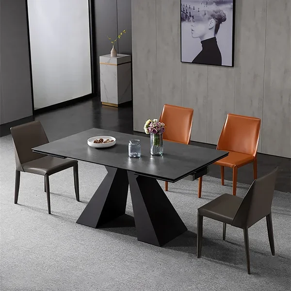 NOVA Extendable Sintered Stone Italian Black Restaurant Tables Modern Rectangular Commercial Dining Eating Table