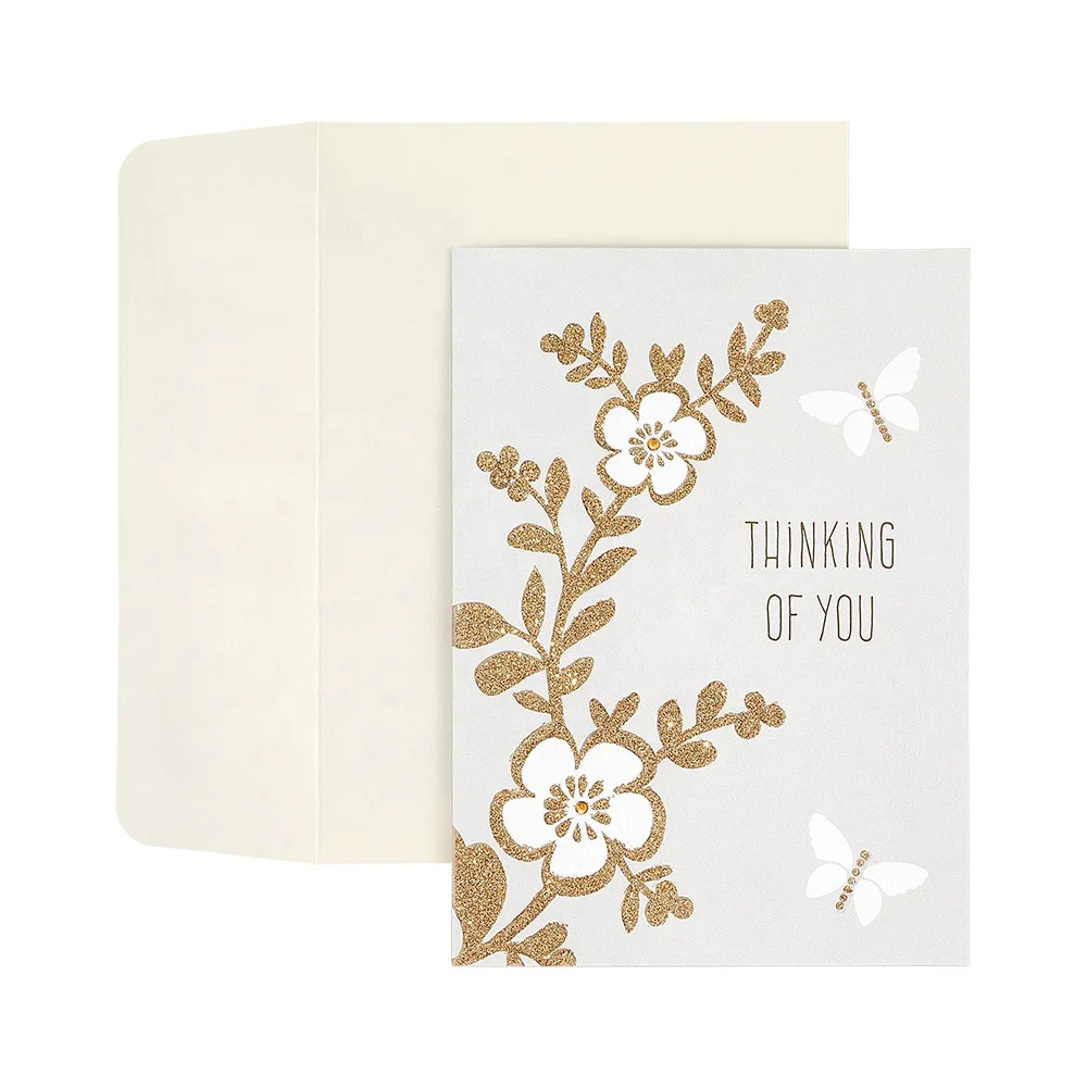 Wholesale Glitter Flower Thinking Of You Sympathy Greeting Cards with Envelopes